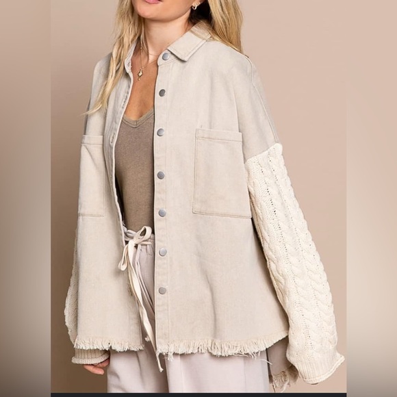 POL Beige Denim Cable Knit Contrast Jacket , size XL - Picture 10 of 10